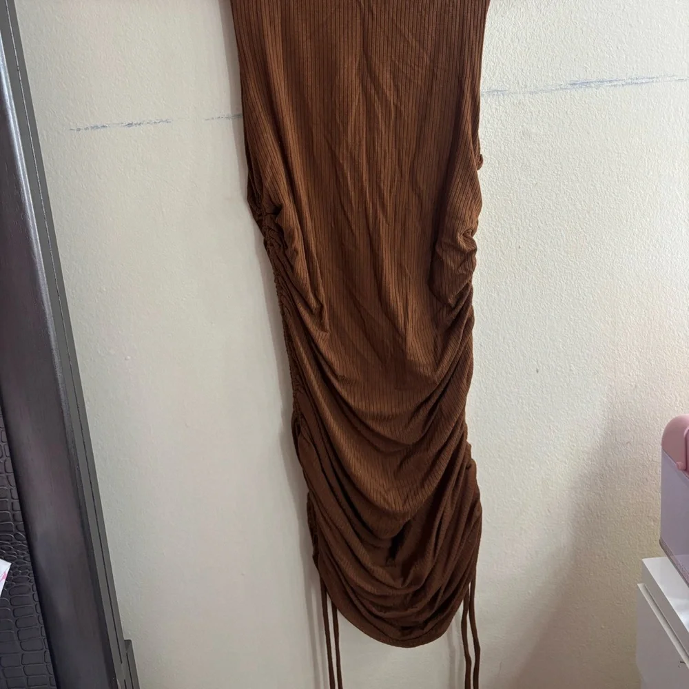 Brown Ruched Mini Dress - Picture 2 of 2